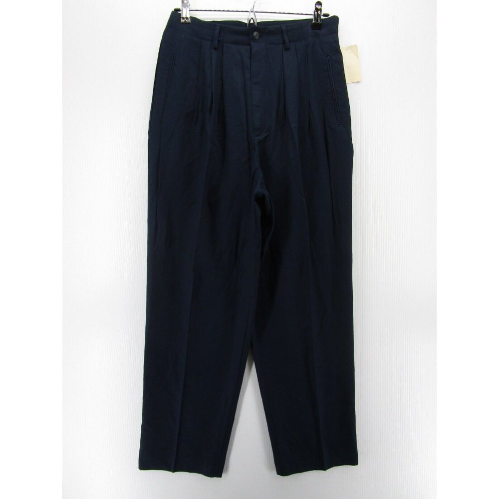 VINTAGE LL Bean Pants 12 High Rise Pleated 80s 90s Rayon Navy USA NEW - Picture 1 of 10